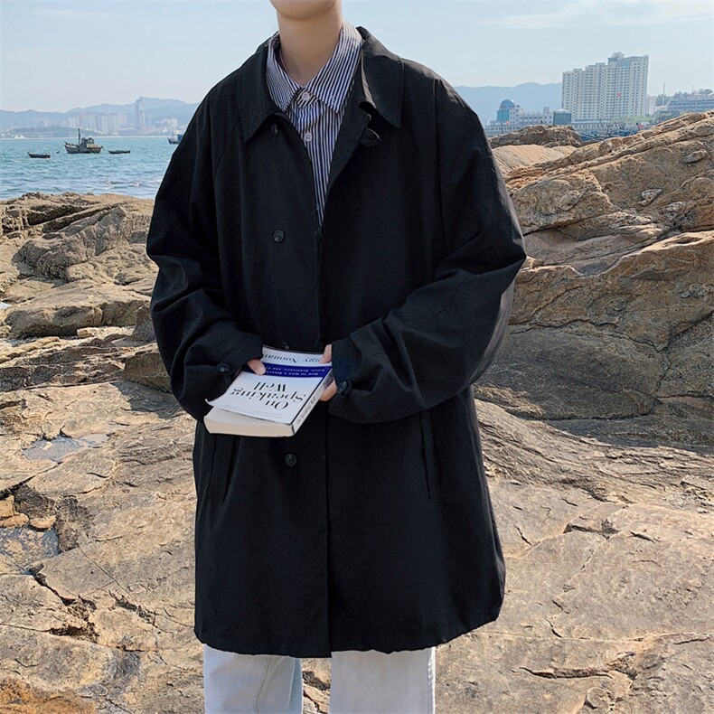 2025秋冬潮中长款薄款单排扣夹克男风衣外套JK98858/特P65黑2,男装风衣,电商A094
