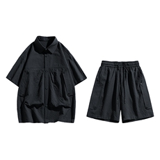 夏季套装男高品潮牌五分袖衬衫大码短裤两件套DSA157-1-C75-P80，男装牛仔裤，电商A157-1