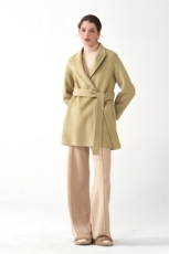 秋冬季羊毛休闲气质通勤经典V领简约腰带双面呢大衣中款，女装双面呢大衣，彬斯双面尼