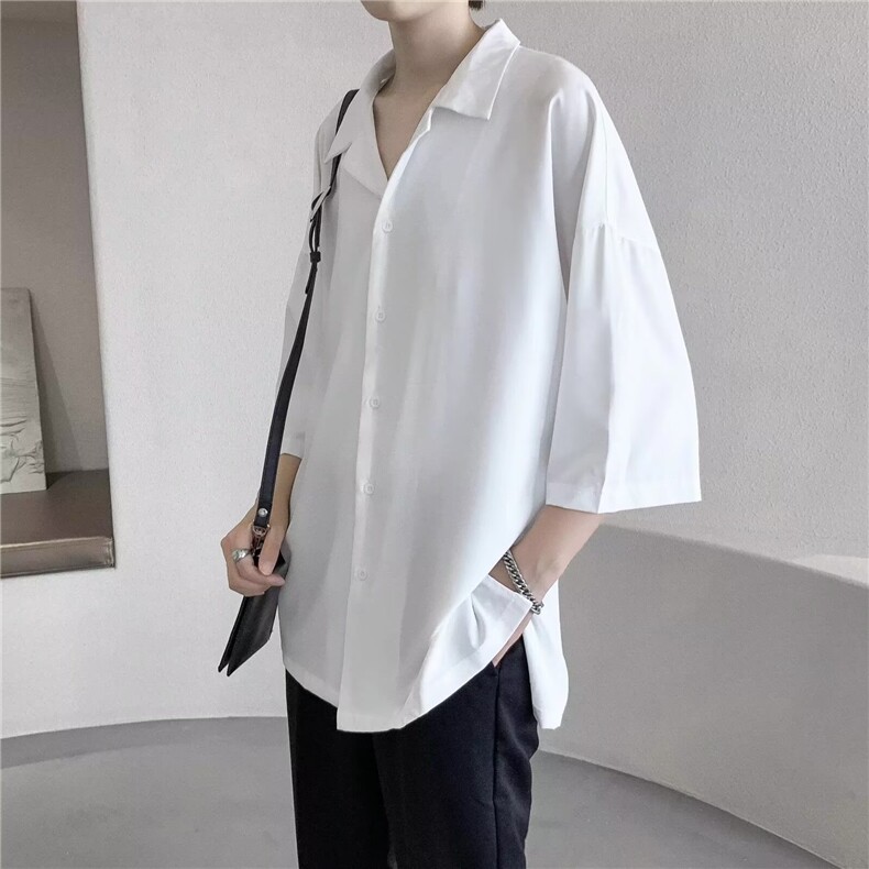 2025夏季新款法式韩版宽松薄款七分袖短款衬衣男女,男装衬衫,四季星座505