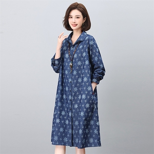 印花连衣裙2024新款春季女装宽松大码显瘦衬衫裙春秋气质裙子图片