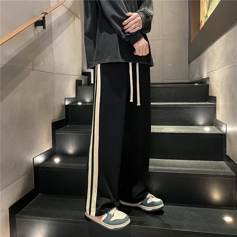 秋季高街条纹开叉休闲长裤韩版潮流百搭直筒运动裤男K4067-P32,男装休闲裤,星座512-2