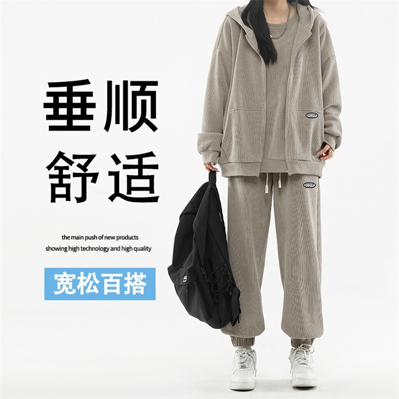 美式高街宽松休闲套装时尚胶标坠感重磅条绒   SJT873-特批176图片