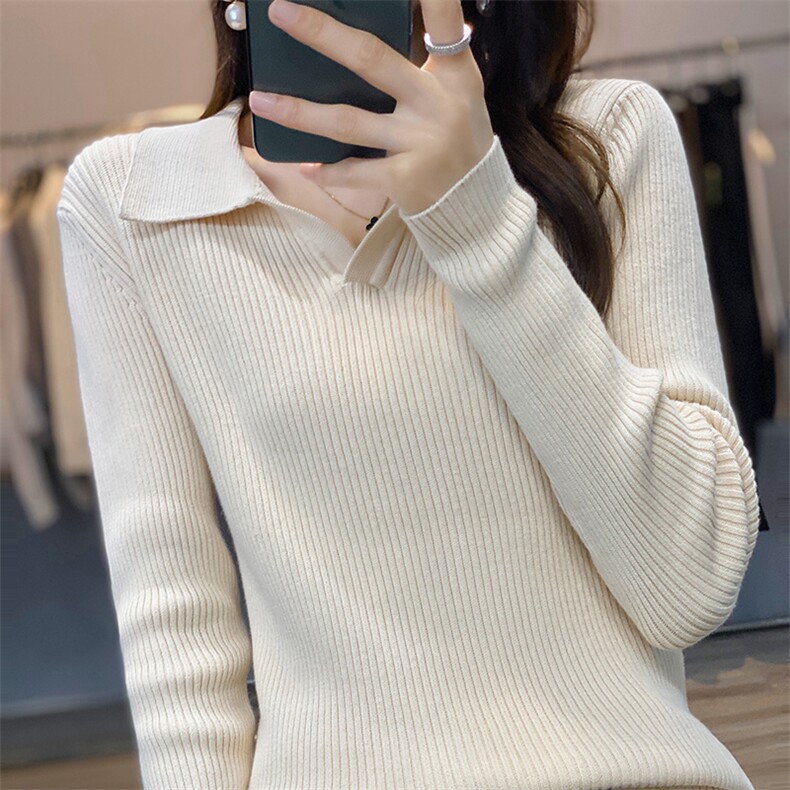 女装POLO领针织衫秋季新款慵懒风长袖毛衣显瘦百搭舒适保暖,针织衫/毛衣,凝珊羊绒