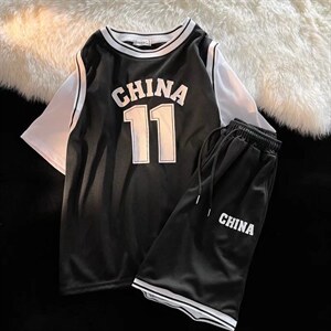 运动套装男韩版潮夏季短袖短裤宽松学生班服休闲篮球衣TZ122-p36，男装休闲套装，星座1008-1