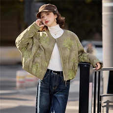 水衣源889款刺绣带围脖短款夹棉棉服外套女，女装棉衣/棉服，水衣源