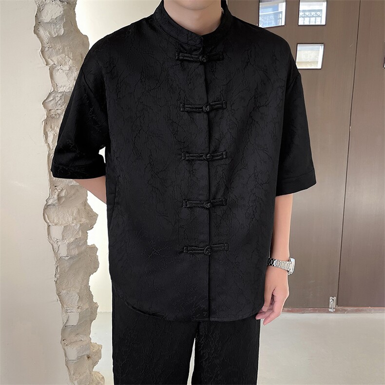 轻熟风~2025夏季新中式盘扣提花设计休闲套装TZ003/P95,男装休闲套装,电商B331