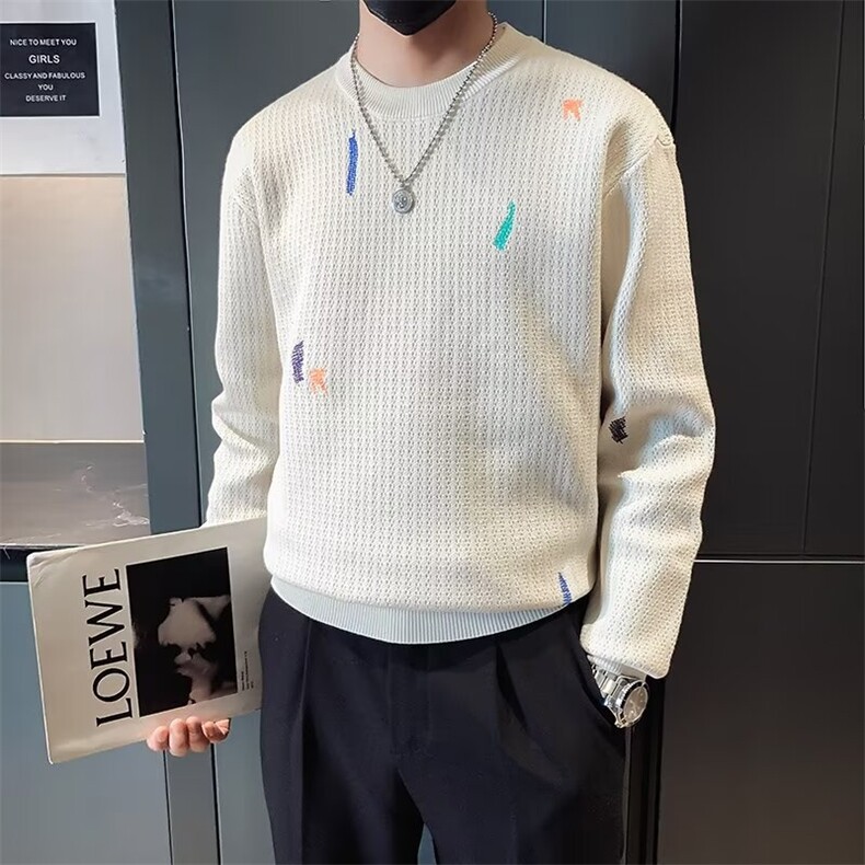 高品质刺绣毛衣男款潮牌内搭针织打底衫男士高端上衣M872,男装T恤,星座1116A-2（原606A-1）