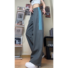条纹撞色大码三条杠运动裤直筒长裤休闲裤K8592-P30【特价】，女装休闲裤，电商A007