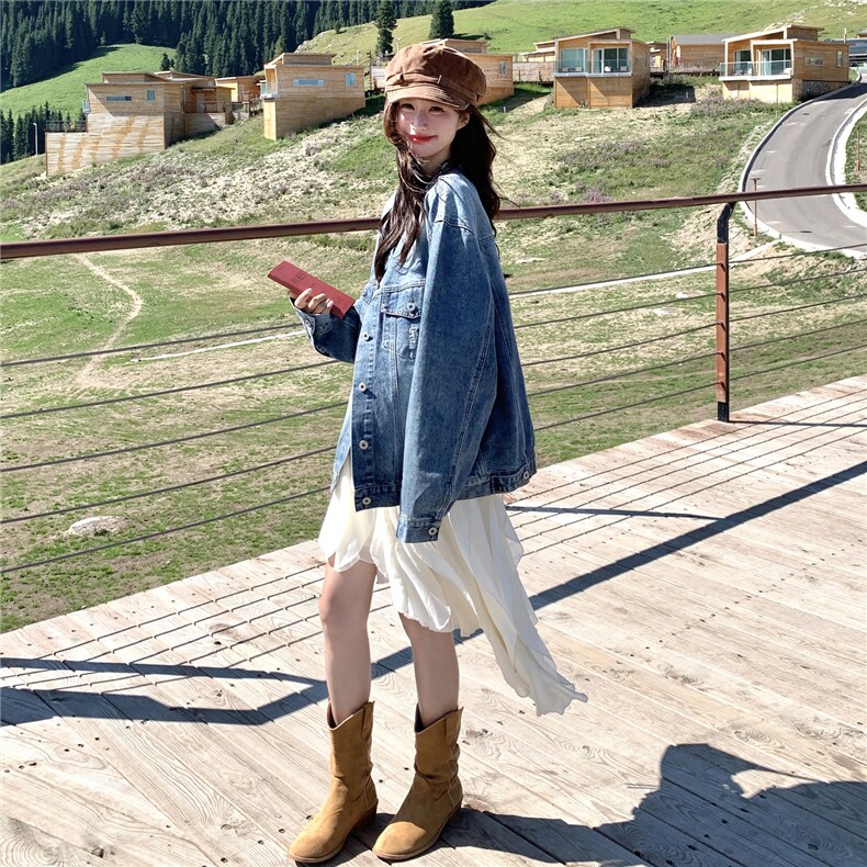 2025流行牛仔外套女新款小众设计感宽松BF风春秋季别致夹克衫,女装牛仔外套,维壹
