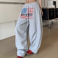 美式运动卫裤弯刀灰色hiphop阔腿长裤女嘻哈街舞宽松休闲跳舞裤子，男装休闲裤，星座1210-1