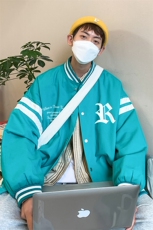 秋季港风潮流宽松撞色立领夹克棒球服外套男G6295P65控78，男装夹克，电商A268A
