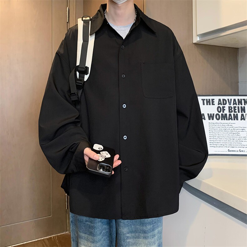 C9090/P40秋装新款长袖衬衫男简约纯色大码休闲痞帅衬衣百搭上衣,男装衬衫,电商A141