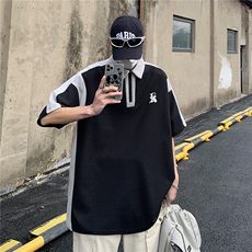 主推夏季潮美式简约字母绣花短袖T恤华夫格polo衫男D253P48，男装T恤，电商A335-1（原A458）