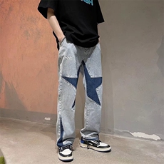 夏季美式街头牛仔裤男ins潮牌设计感小众vibe风炸街裤子N0857-P50，男装牛仔裤，星座308B-1