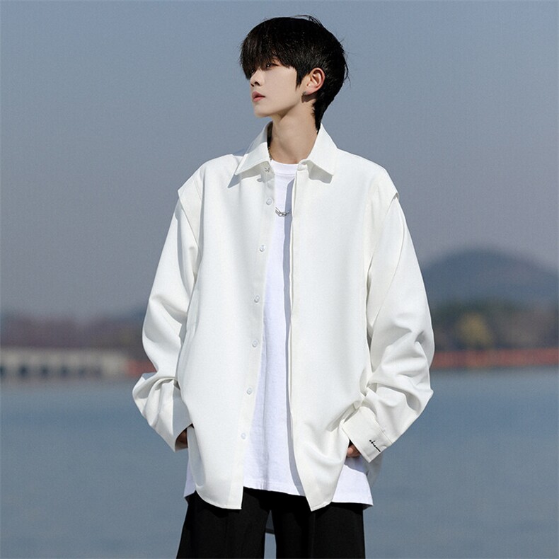 8XL-M春夏假两件衬衫长袖大码痞帅高级感衬衣垂感外套CS9005/P60,男装衬衫,电商B238