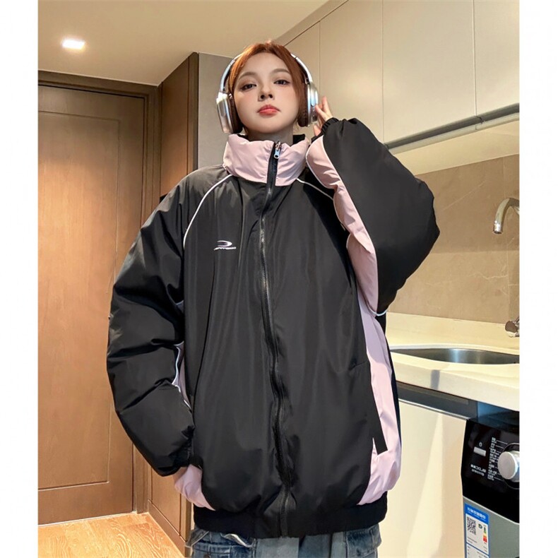 中性风冬装双面穿条纹织带棉服拼色棉衣休闲外套男G1101P138,男装棉衣,电商A339