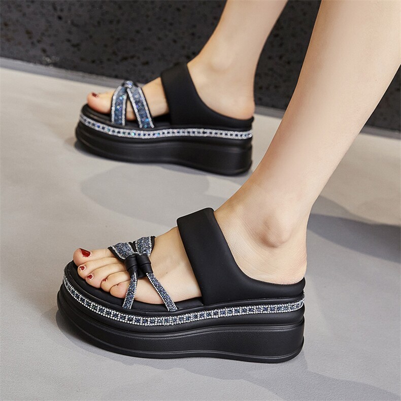 厚底凉鞋女2024夏季新款外穿珍珠时尚百搭增高轻便松糕罗马半拖鞋，女鞋拖鞋，星座1407-3