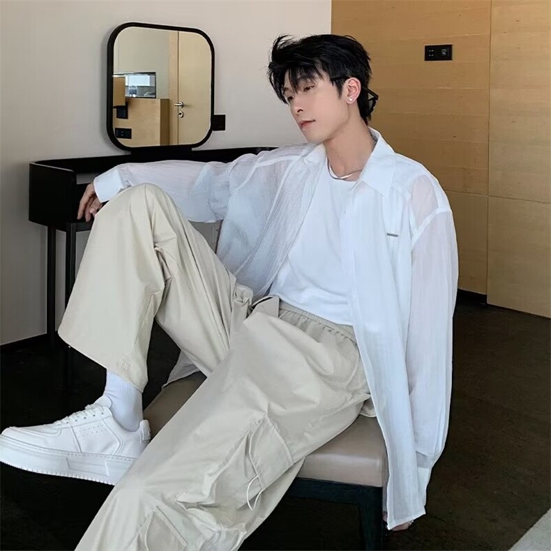 2026年高级设计感凉皮轻薄防晒衣罩衫男夏季薄款长袖衬衫，男装防晒衣，星座218-1（原230）