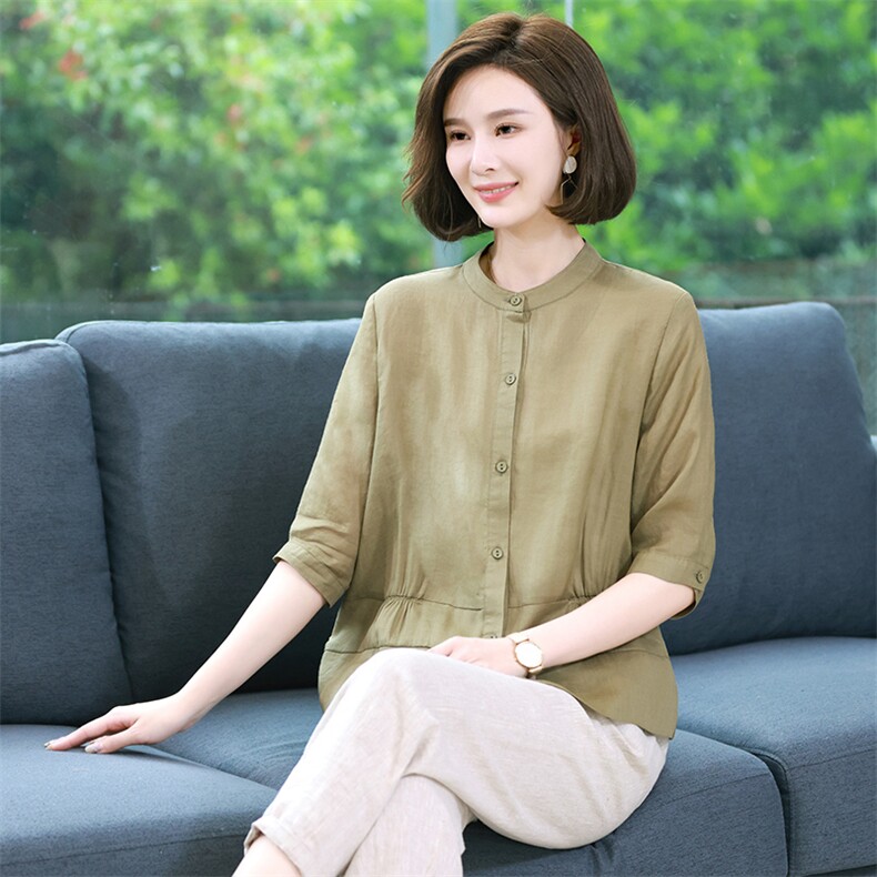 棉麻套装女2025夏季新款休闲时尚中年妈妈高端苎麻上衣亚麻两件套,女装套装/套裙,丽影随形