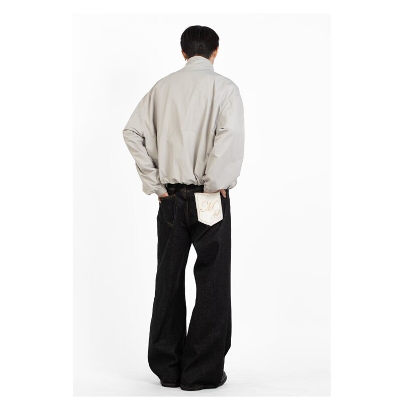 美式复古拼色口袋阔腿牛仔裤宽松直筒拖地长裤1001-1-RK932-P45,男装牛仔裤,星座1001-1