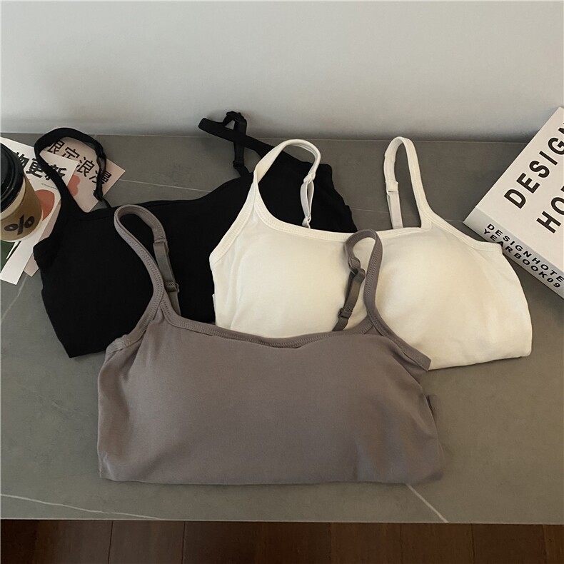 交叉美背文胸一体背心吊带内搭带胸垫外穿短款修身上衣，女装背心吊带，梦白服饰厂