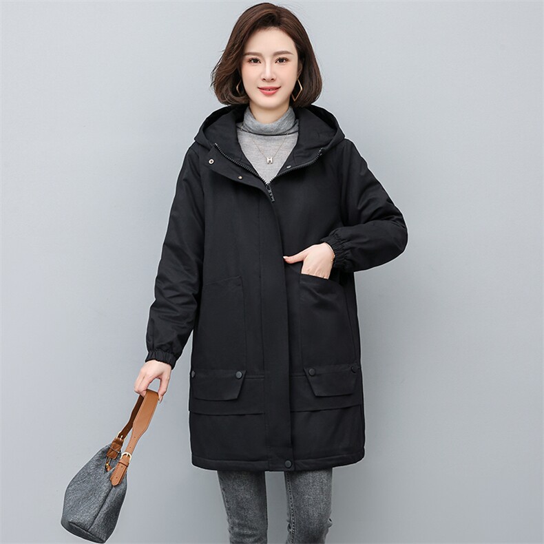 派克服棉衣中长款2022年新款冬季大码宽松加绒加厚外套,女装派克服,忆绮罗