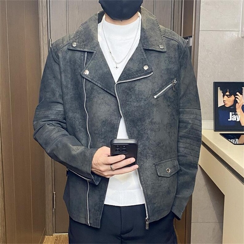 JK897-P100男士英伦皮衣水洗复古夹克休闲外套潮流修身痞帅机车服,男装夹克,电商D310B-1