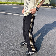 夏季美式复古三杠条纹速干裤薄款裤子男宽松大码港风休闲长裤，男装休闲裤，星座1210-1