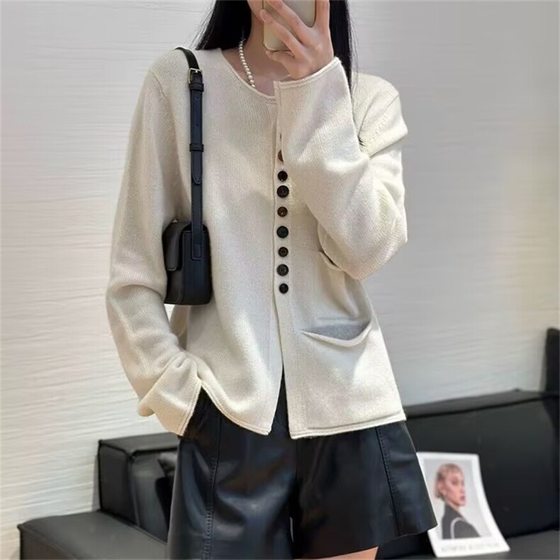 2025年秋季宽松型常规通勤单件长袖时尚百搭通勤双兜，女装羊绒衫，琳华羊绒