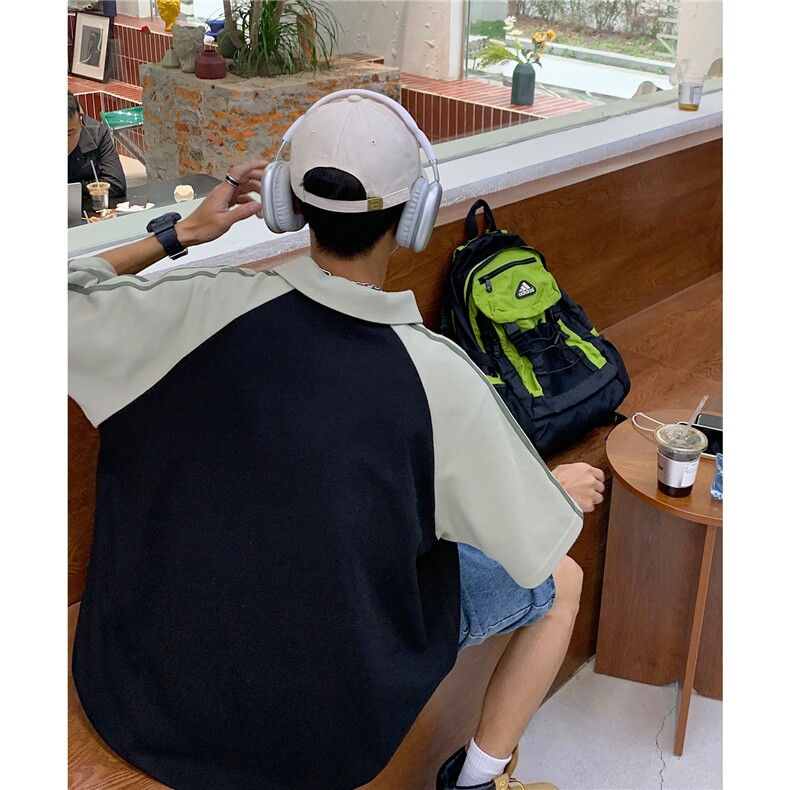 情侣装夏季新款潮字母印花拼接撞色POLO衫学院宽松T恤D273P48,男装T恤,电商A335-1（原A458）