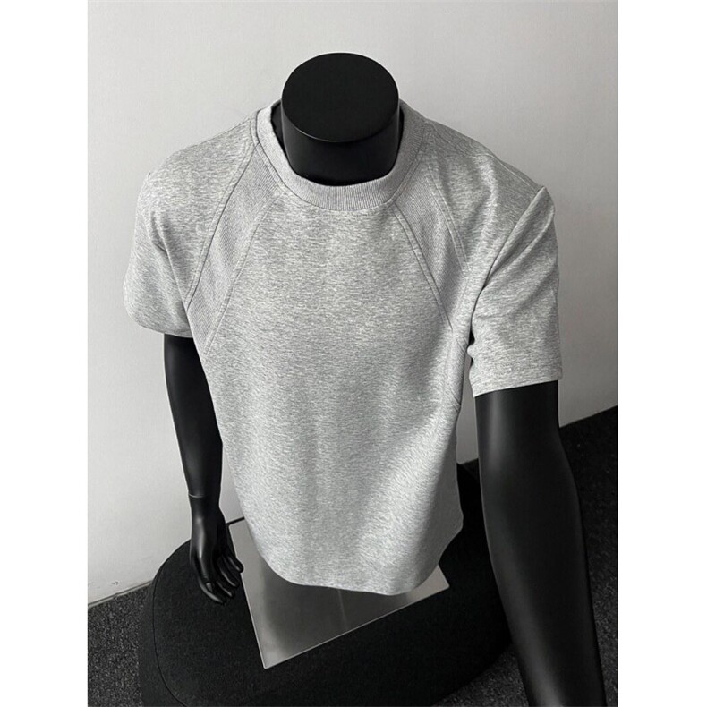 抖音得物高品质二开270G重磅美式高街曼巴棉螺纹拼接短袖T恤，男装T恤，电商A486