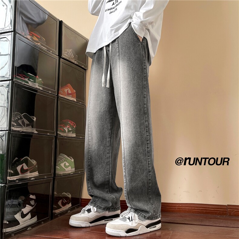 美式高街直筒牛仔裤男秋季潮牌宽松大码休闲长裤男生复古阔腿裤子，男装牛仔裤，电商A166