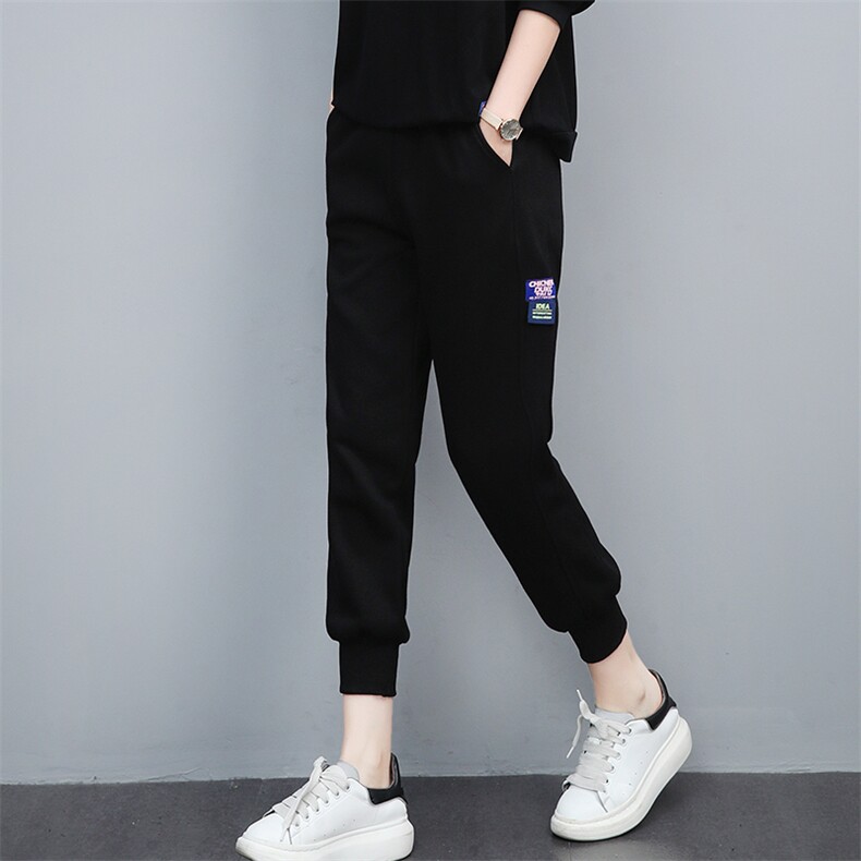 2021春季新款尚新抽绳贴标装饰针织休闲裤，女装休闲裤，叶笙衣