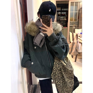 现货重磅boxy短款棉衣座山雕大毛毛领男女棉服水洗工装厚外套图片