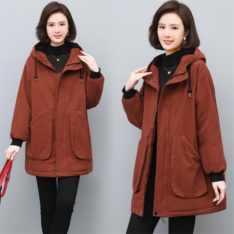 冬装新款加厚加绒中长款派克服中老年风衣女妈妈上衣外套女休闲，女装派克服，璐依舞
