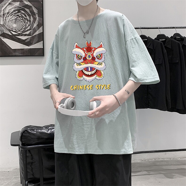 YT26185-P30亚短袖t恤男大码五分袖男宽松七分袖港风模特,男装T恤,电商A040