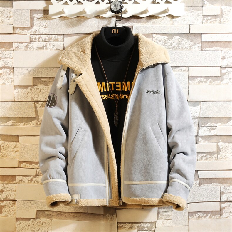 日系砖墙冬季皮毛一体男加绒加厚夹克外套Z1929大码M-5XL，男装夹克，电商D308