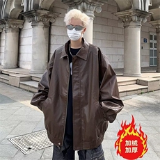 美式复古翻领pu皮衣夹克ins潮牌机车加绒皮衣外套Y1023-P88网图，男装夹克，电商B245