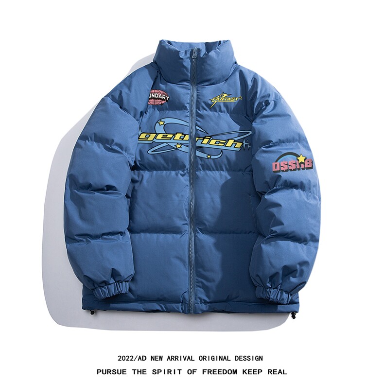 白底22冬季设计感时尚潮流印花保暖厚款立领棉衣MY7024P85控118图片