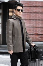冬季新款男士真皮羽绒服水貂领连帽外套绵羊皮中长款皮衣P880，男装皮衣，电商B360A（原721A）