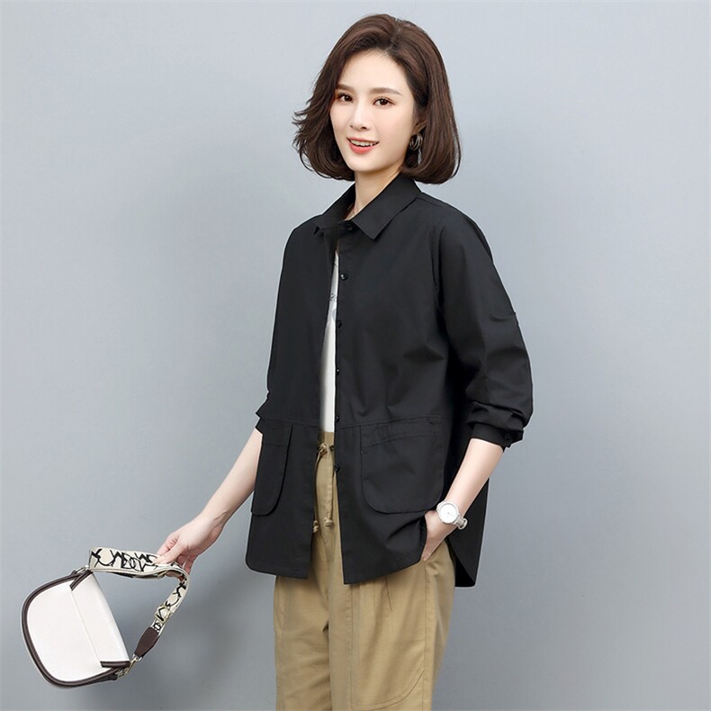 2022年春秋季新款潮韩版衬衫女长袖宽松显瘦单排扣开衫衬衣女棉,女装衬衫,忆绮罗
