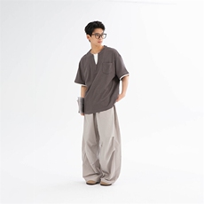 南夏乔装2025夏季新款日系复古华夫格假两件短袖潮流中性圆领T恤，男装T恤，电商S006（B521）