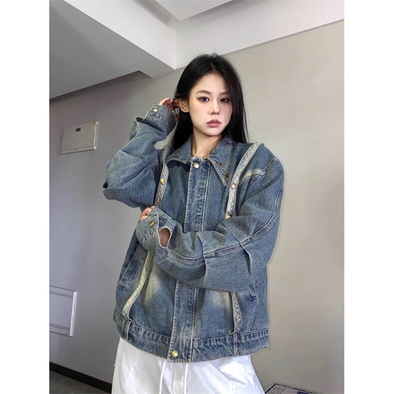春秋美式高街复古拼接牛仔外套男女款做旧工装痞帅夹克JK867-P72,男装工装外套,星座208-5