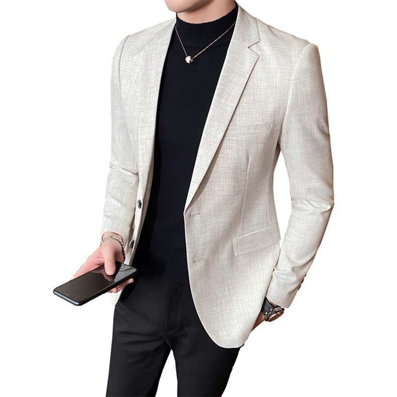 2023新款男士麻西装仿麻西服米色男士外套801-,男装西服,电商D225