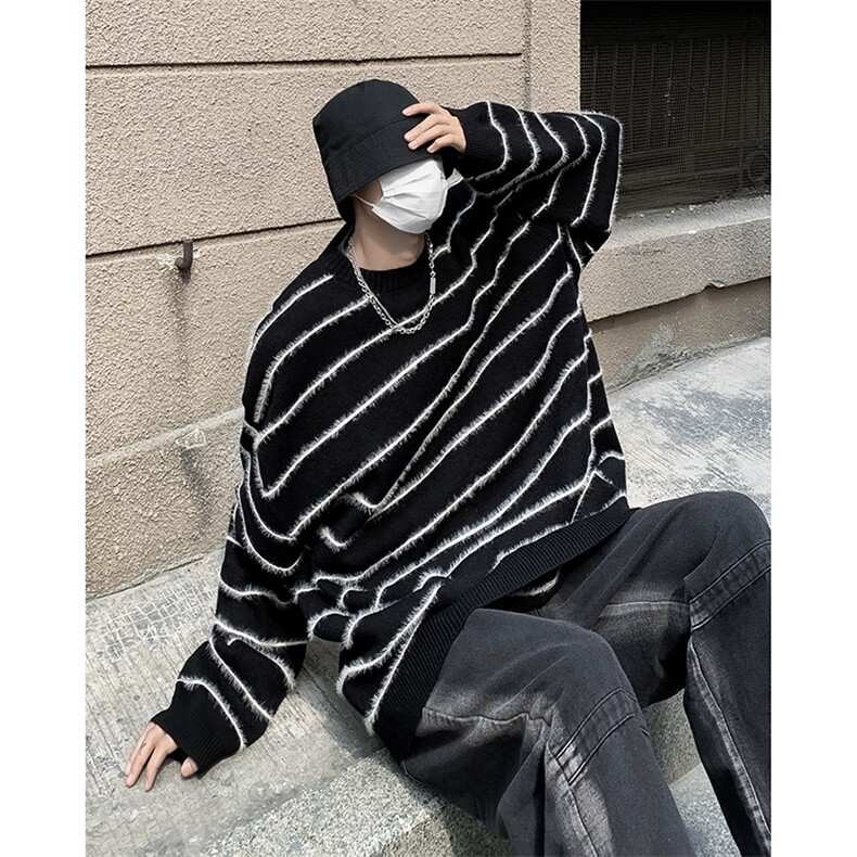 B213-P452024秋冬圆领百搭长袖毛衣男士美式复古休闲条纹针织衫,男装针织衫/毛衣,星座512-6