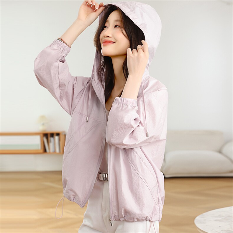 防晒衣女夏季2025新款防紫外线透气时尚百搭连帽开衫防晒服薄外套，女装防晒衣，独衣靓