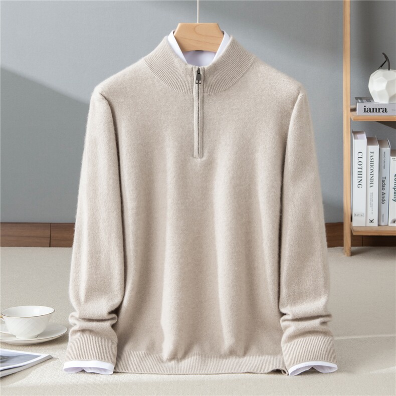 2025秋冬百搭时尚平面拉链半高针织羊绒衫，男装羊绒套衫，牧群羊绒