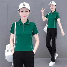 燕颉冰丝运动服套装女夏季2023年时尚洋气翻领薄款短袖休闲两件套，女装套装/套裙，燕颉服饰