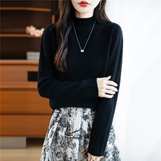 简约保暖100纯羊毛针织打底衫女2025秋冬新款半高领加厚宽松毛衣，女装羊毛衫，绒汀羊绒